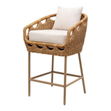 Tabouret bar rivage - Rotin artisanal & aluminium satiné