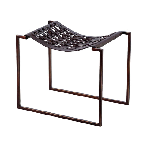 Tabouret tressé - Cuir brun foncé & fer bronze