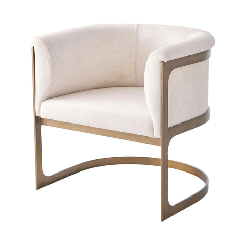 Fauteuil baril - Poil naturel ivoire & fer laiton