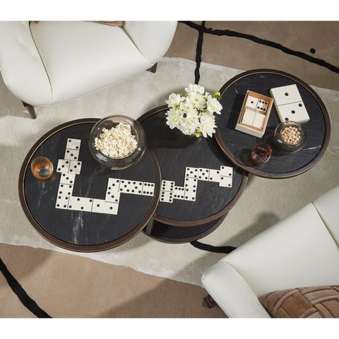 Table basse Eclipse - Marbre cuir gris & bronze doré - vue 4