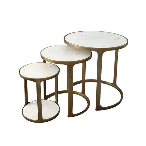 Tables gigognes Trio - Marbre blanc & aluminium bronze - vue 2