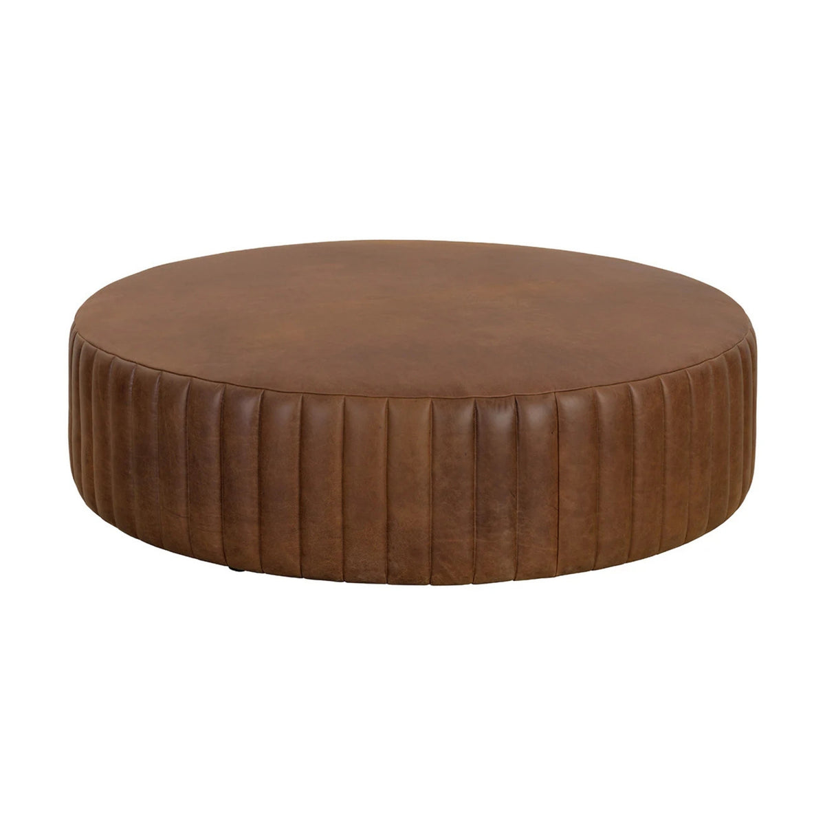 Ottoman rond cuir tan | Tobacco