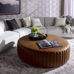 Ottoman rond cuir tan | Tobacco