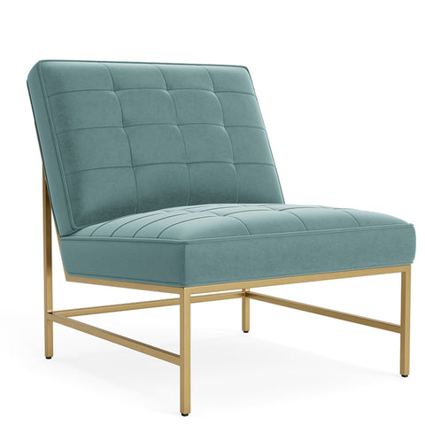 Fauteuil sans bras Collection Élysée en velours performance Vert Cachemire avec base métallique haut de gamme.