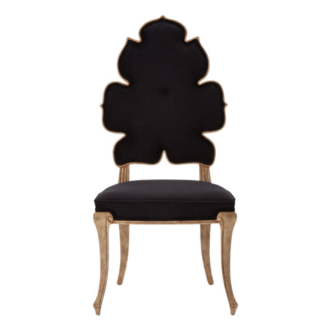 Chaise de salle à manger de velour noir luxueuse