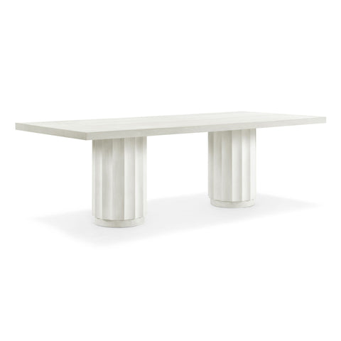 table rectangulaire en bois blanc cannelé vue trois quarts